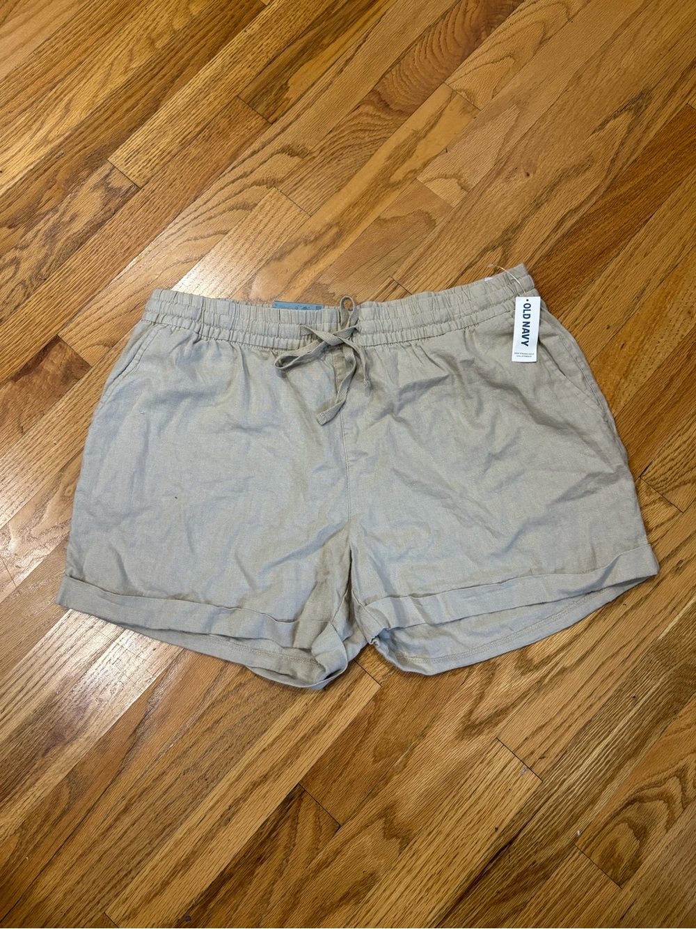 Old Navy Beige High-Waist Linen-Blend Drawstring Shorts